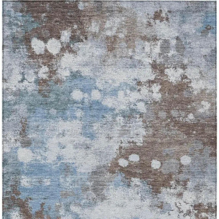 3' X 5' Brown And Sky Blue Abstract Washable Indoor Outdoor Area Rug