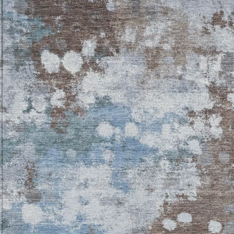 3' X 5' Brown And Sky Blue Abstract Washable Indoor Outdoor Area Rug