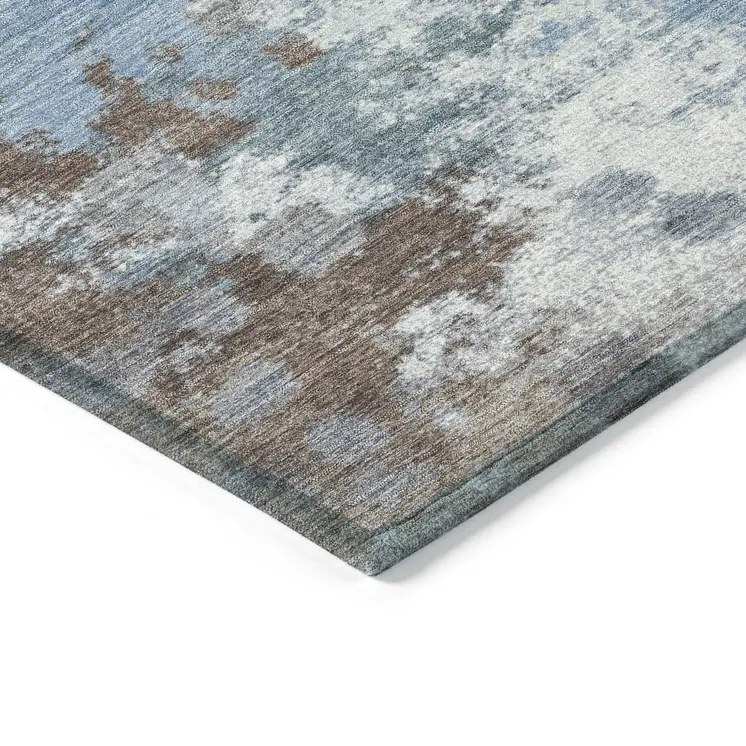 8' X 10' Brown And Sky Blue Abstract Washable Indoor Outdoor Area Rug