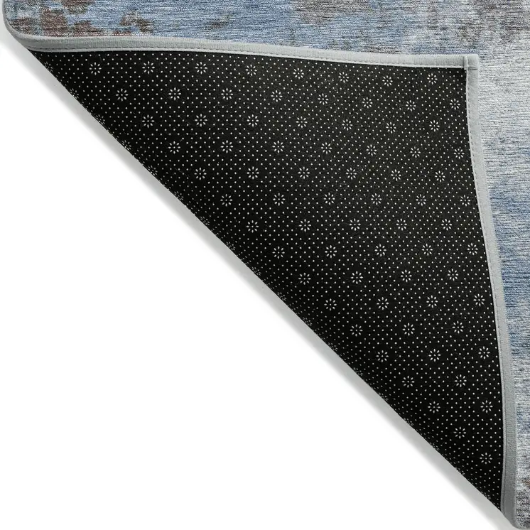 9' X 12' Brown And Sky Blue Abstract Washable Indoor Outdoor Area Rug