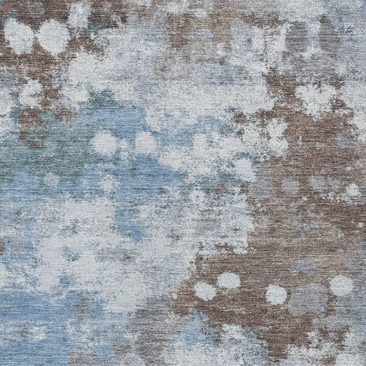 9' X 12' Brown And Sky Blue Abstract Washable Indoor Outdoor Area Rug