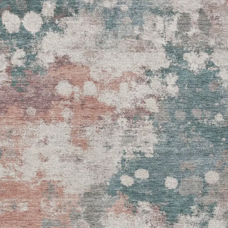 3' X 5' Coral And Teal Blue Abstract Washable Indoor Outdoor Area Rug