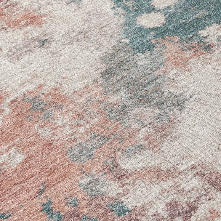 3' X 5' Coral And Teal Blue Abstract Washable Indoor Outdoor Area Rug