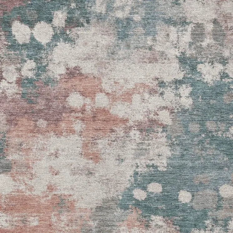 8' X 10' Coral And Teal Blue Abstract Washable Indoor Outdoor Area Rug