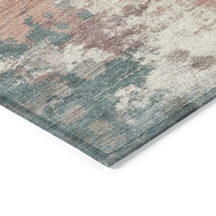 10' X 14' Coral And Teal Blue Abstract Washable Indoor Outdoor Area Rug