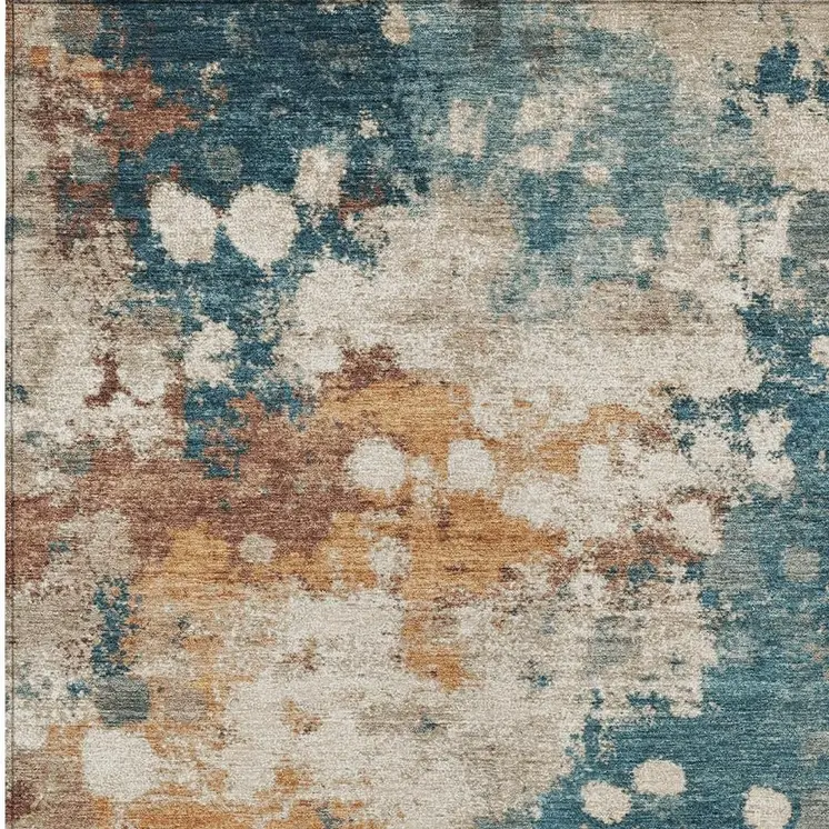3' X 5' Teal Blue And Copper Abstract Washable Indoor Outdoor Area Rug