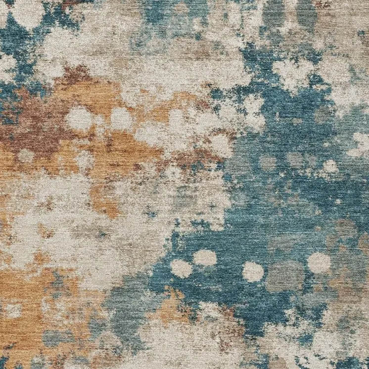 5' X 8' Teal Blue And Copper Abstract Washable Indoor Outdoor Area Rug