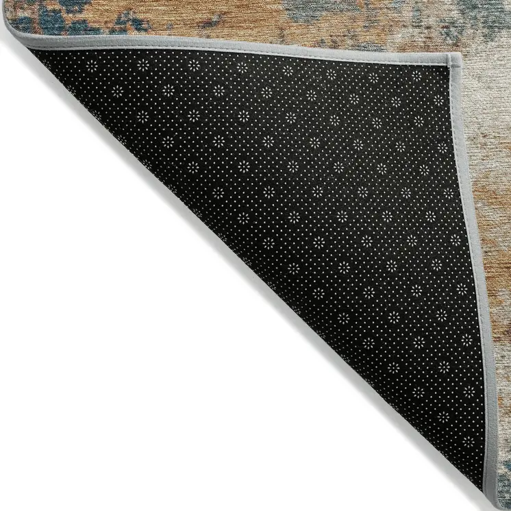 8' Teal Blue And Copper Round Abstract Washable Indoor Outdoor Area Rug