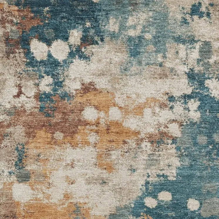 8' X 10' Teal Blue And Copper Abstract Washable Indoor Outdoor Area Rug