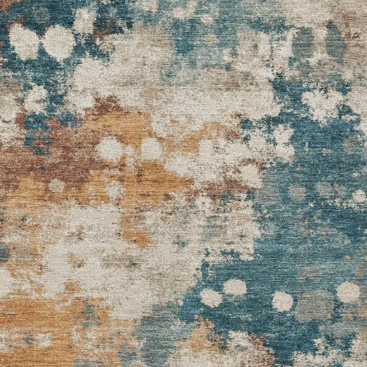 10' X 14' Teal Blue And Copper Abstract Washable Indoor Outdoor Area Rug