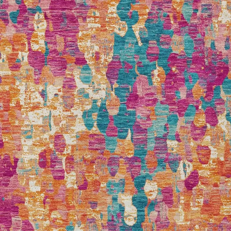 3' X 5' Blush Orange And Teal Blue Abstract Washable Indoor Outdoor Area Rug