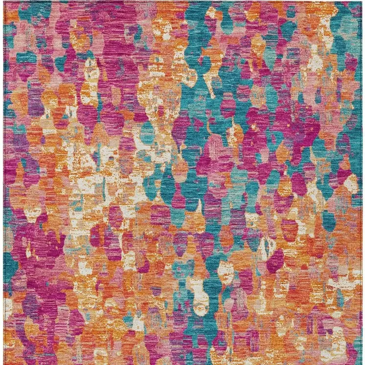 5' X 8' Blush Orange And Teal Blue Abstract Washable Indoor Outdoor Area Rug