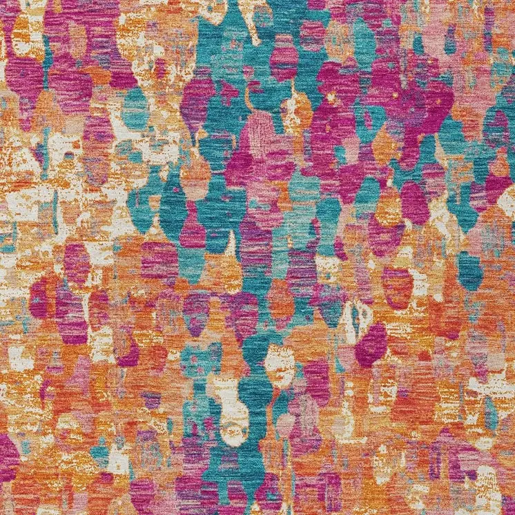 5' X 8' Blush Orange And Teal Blue Abstract Washable Indoor Outdoor Area Rug