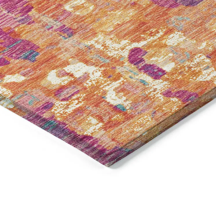 8' X 10' Blush Orange And Teal Blue Abstract Washable Indoor Outdoor Area Rug