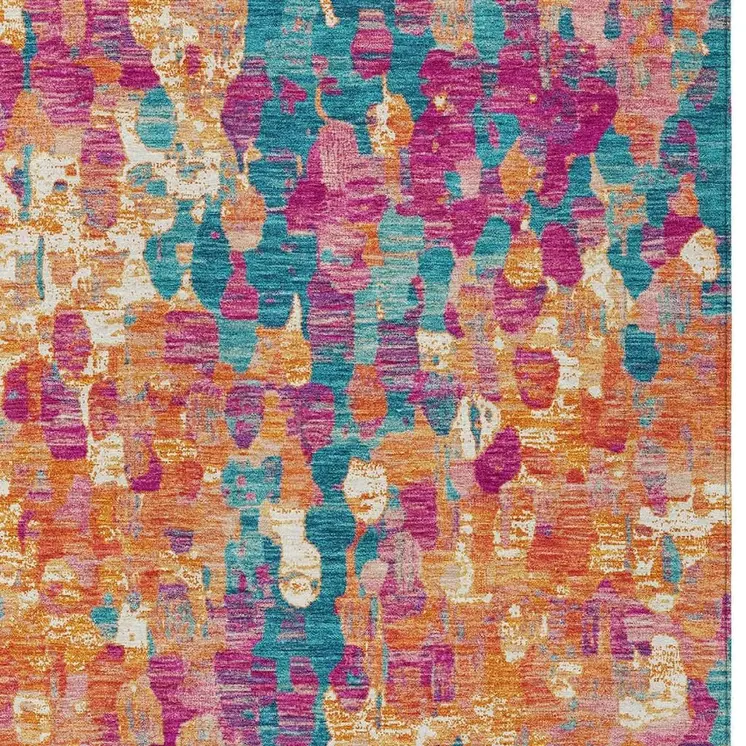 10' X 14' Blush Orange And Teal Blue Abstract Washable Indoor Outdoor Area Rug