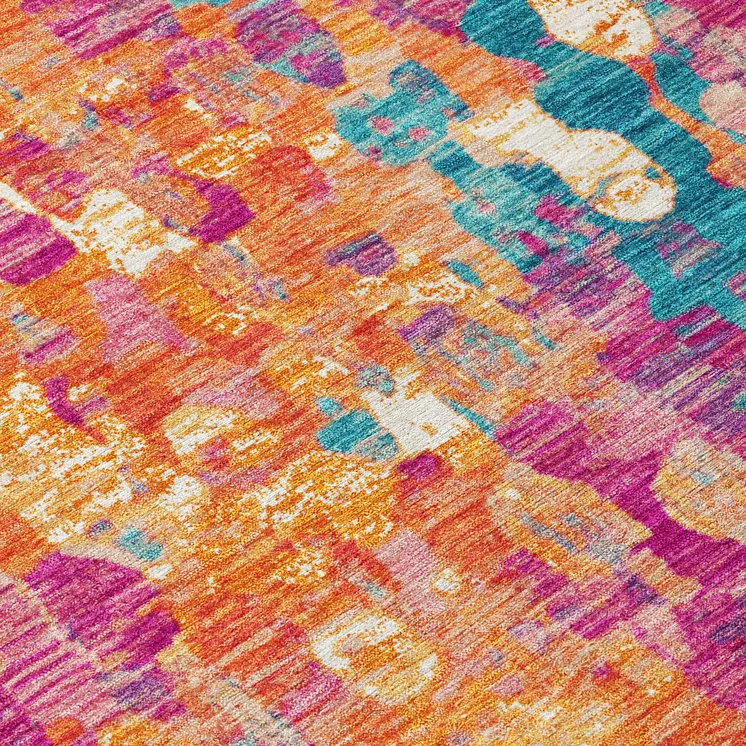 10' X 14' Blush Orange And Teal Blue Abstract Washable Indoor Outdoor Area Rug