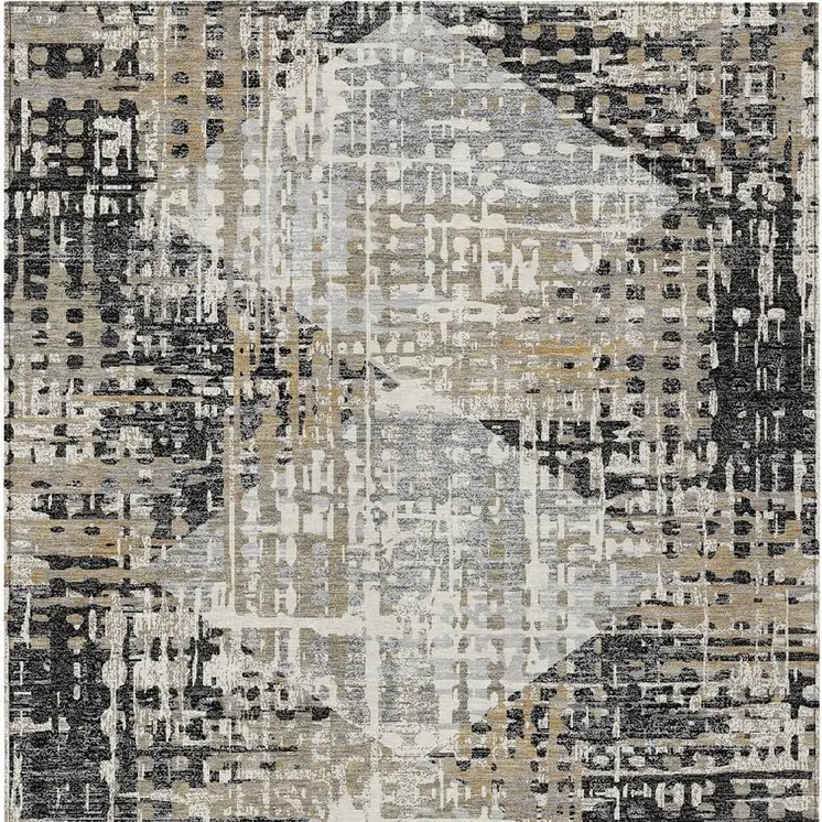 3' X 5' Black And Ivory Geometric Washable Indoor Outdoor Area Rug