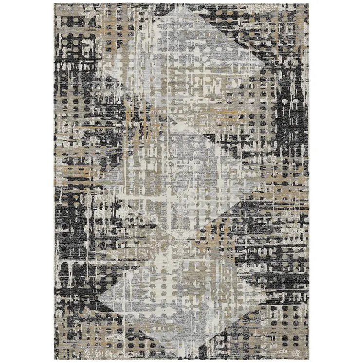 3' X 5' Black And Ivory Geometric Washable Indoor Outdoor Area Rug