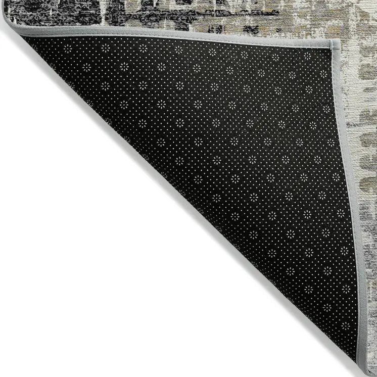 3' X 5' Black And Ivory Geometric Washable Indoor Outdoor Area Rug