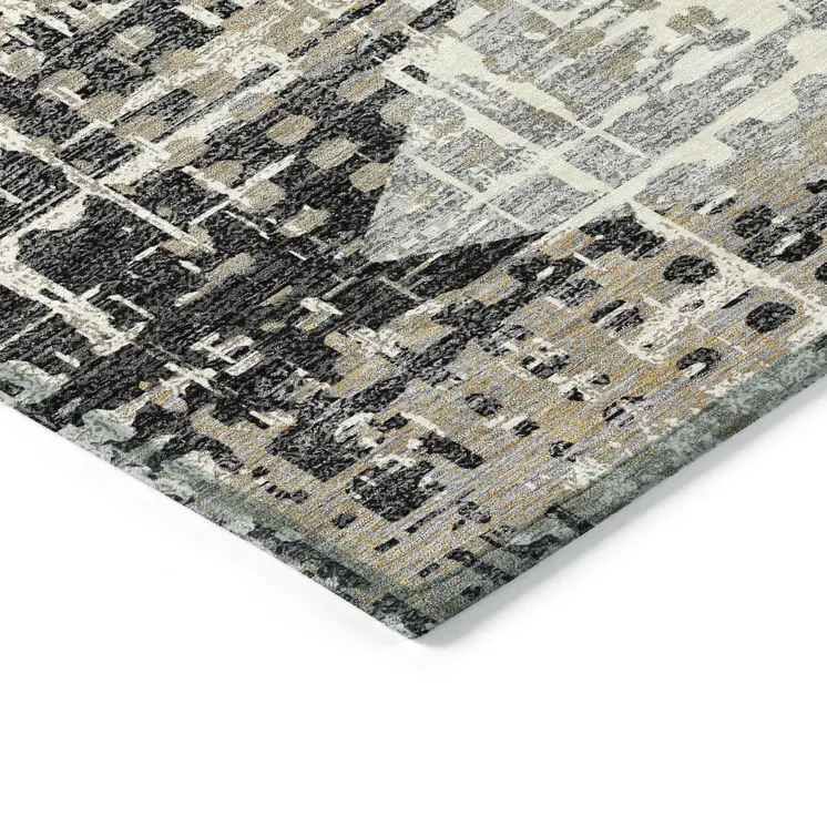 3' X 5' Black And Ivory Geometric Washable Indoor Outdoor Area Rug