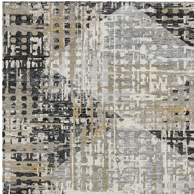 9' X 12' Black And Ivory Geometric Washable Indoor Outdoor Area Rug