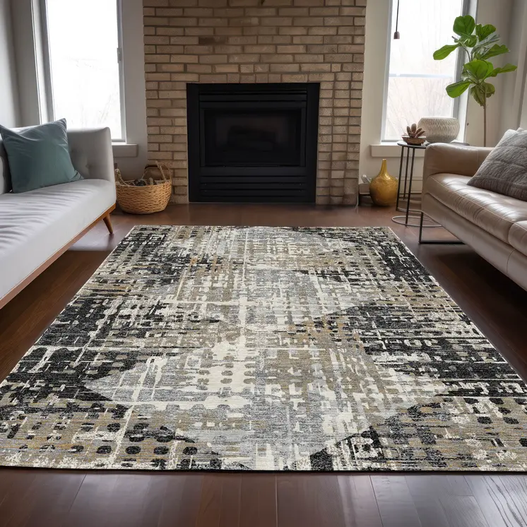 10' X 14' Black And Ivory Geometric Washable Indoor Outdoor Area Rug