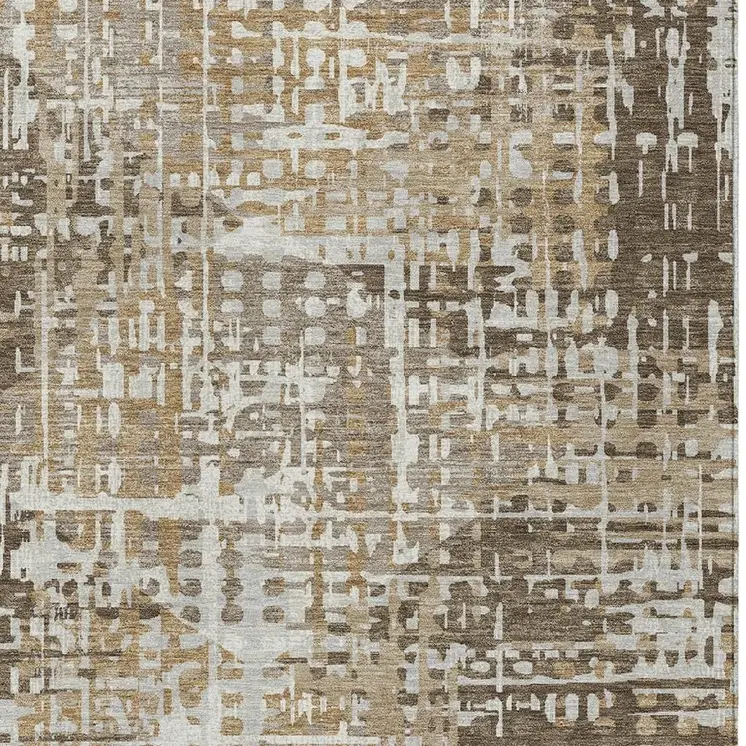 3' X 5' Brown And Ivory Geometric Washable Indoor Outdoor Area Rug