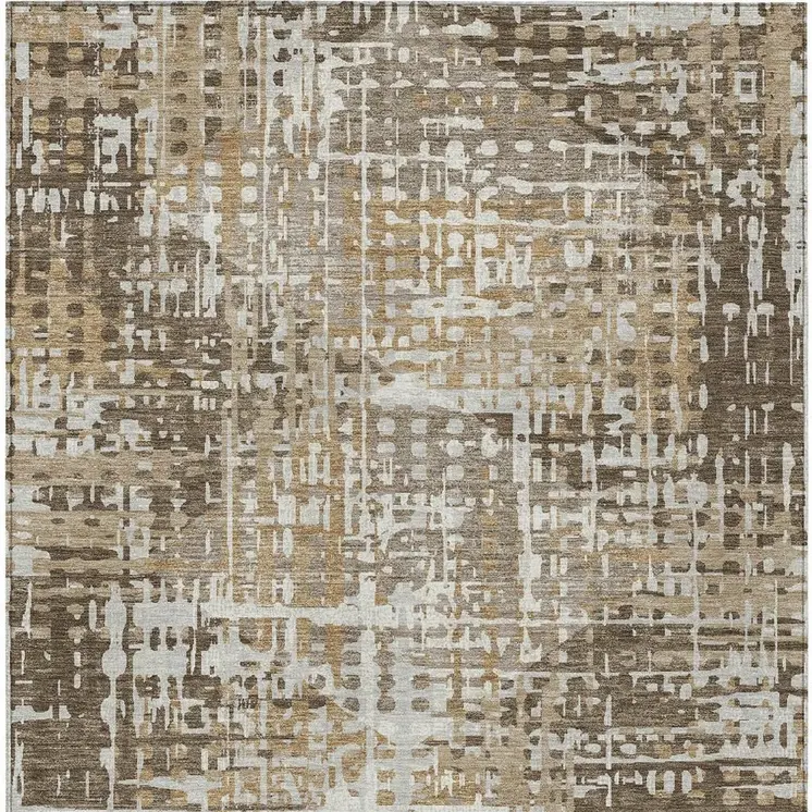 10' X 14' Brown And Ivory Geometric Washable Indoor Outdoor Area Rug