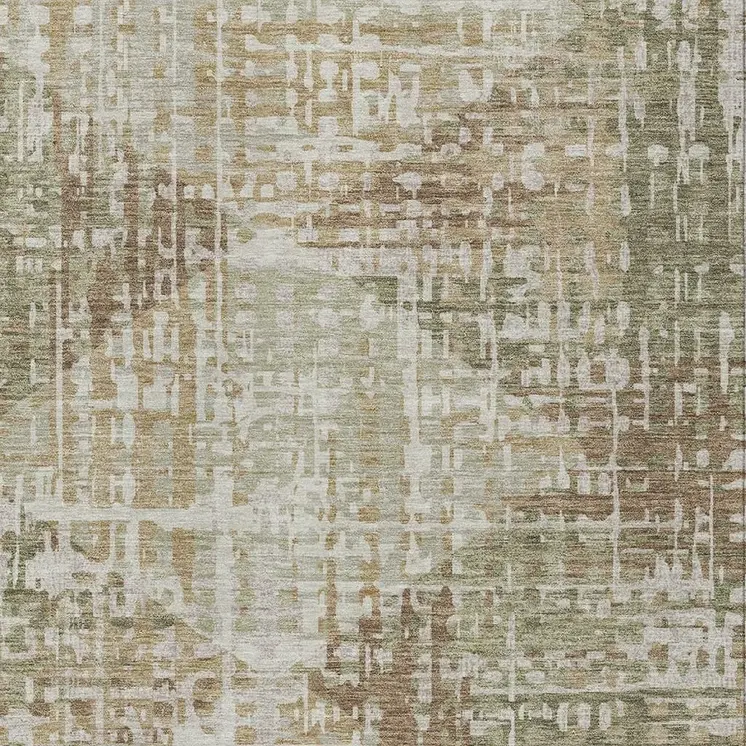 5' X 8' Fern Green And Beige Geometric Washable Indoor Outdoor Area Rug
