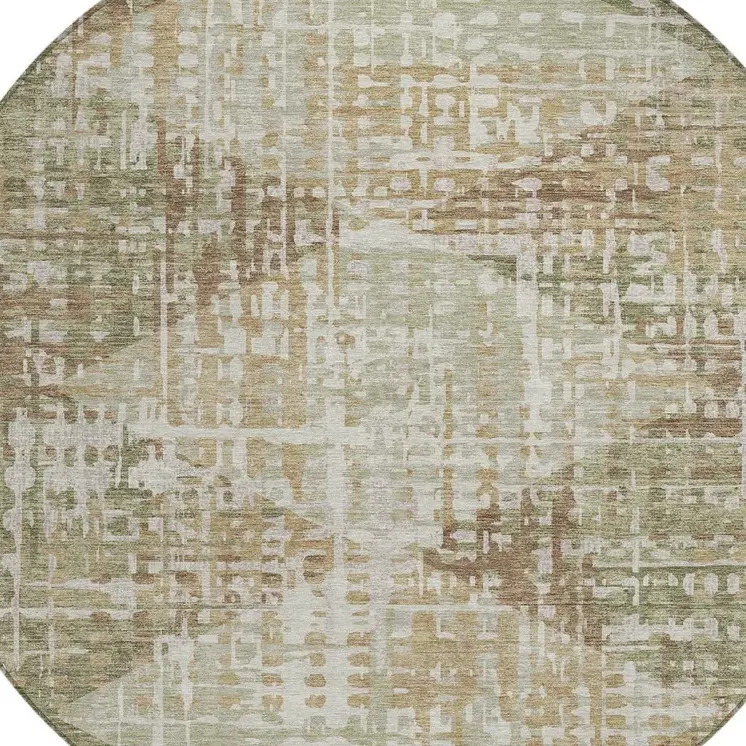 8' Fern Green And Beige Round Geometric Washable Indoor Outdoor Area Rug