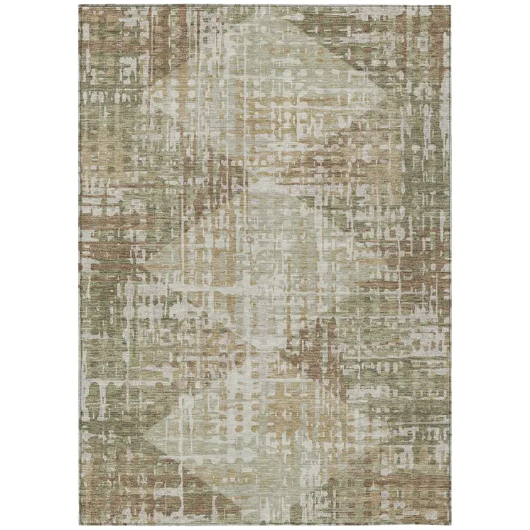 8' X 10' Fern Green And Beige Geometric Washable Indoor Outdoor Area Rug