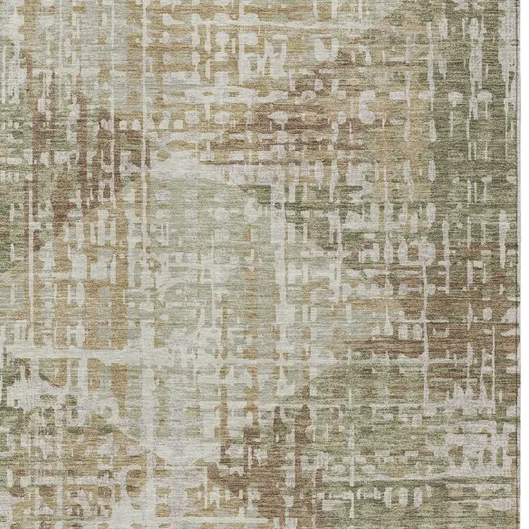 8' X 10' Fern Green And Beige Geometric Washable Indoor Outdoor Area Rug