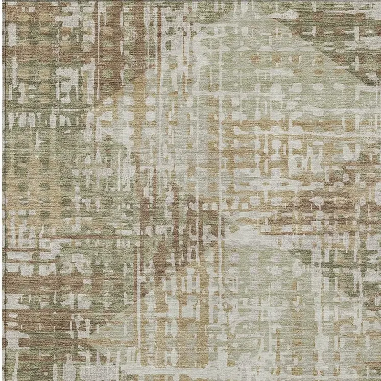 9' X 12' Fern Green And Beige Geometric Washable Indoor Outdoor Area Rug