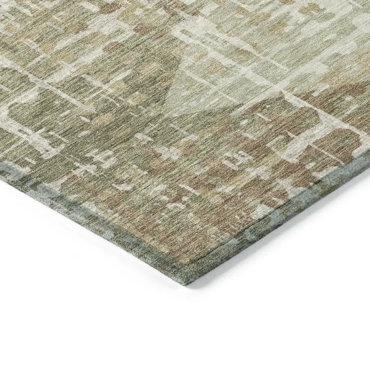 10' X 14' Fern Green And Beige Geometric Washable Indoor Outdoor Area Rug
