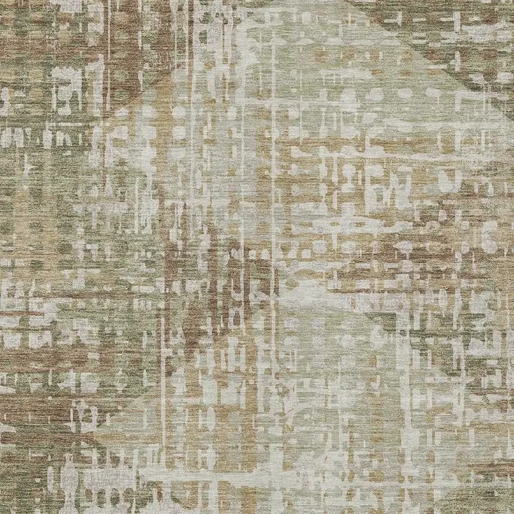 10' X 14' Fern Green And Beige Geometric Washable Indoor Outdoor Area Rug