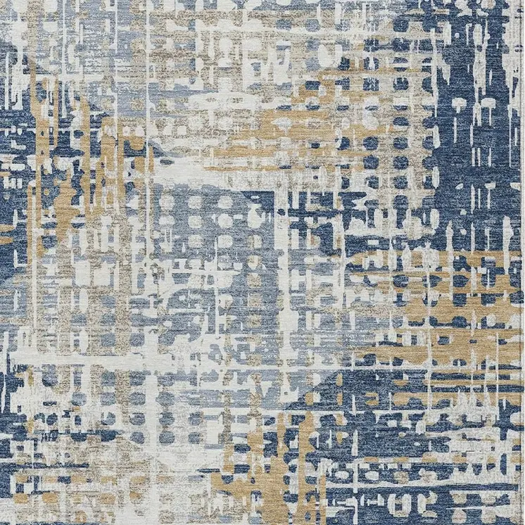 5' X 8' Navy Blue And Beige Geometric Washable Indoor Outdoor Area Rug