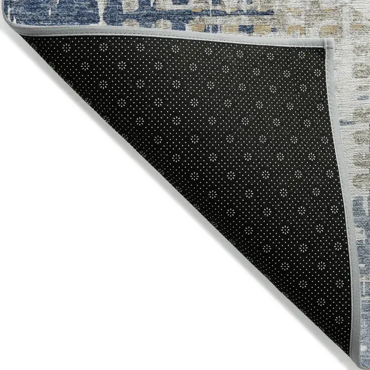 8' X 10' Navy Blue And Beige Geometric Washable Indoor Outdoor Area Rug
