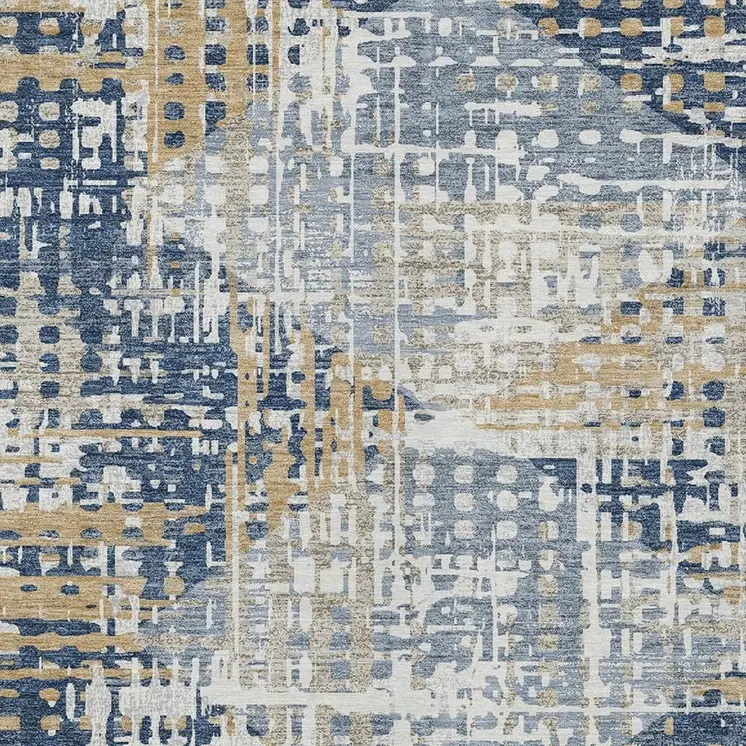 8' X 10' Navy Blue And Beige Geometric Washable Indoor Outdoor Area Rug