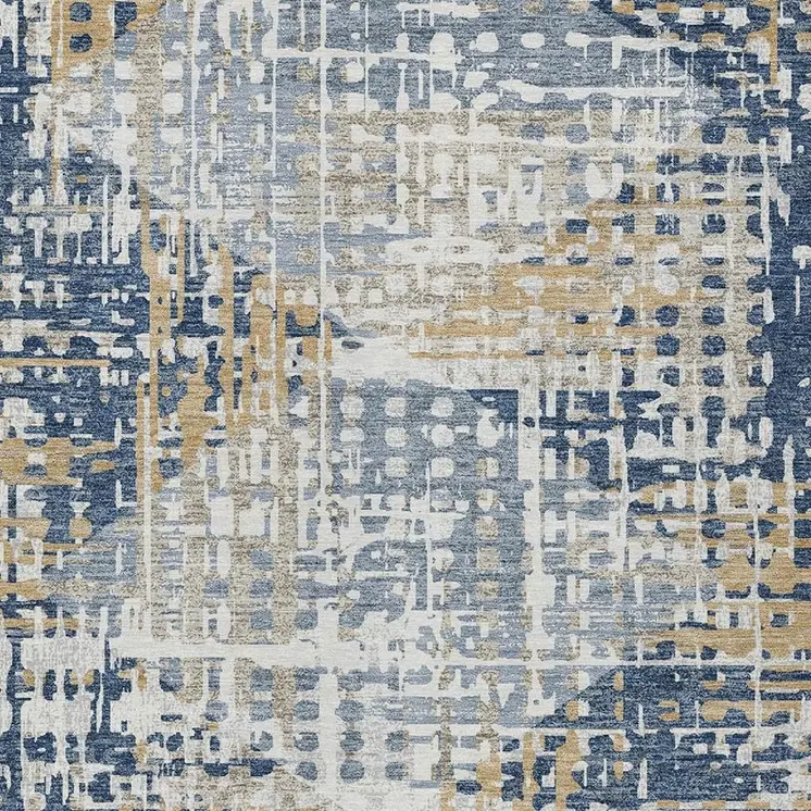 9' X 12' Navy Blue And Beige Geometric Washable Indoor Outdoor Area Rug