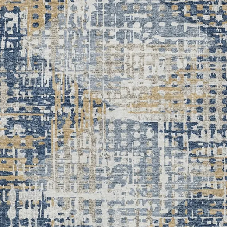10' X 14' Navy Blue And Beige Geometric Washable Indoor Outdoor Area Rug