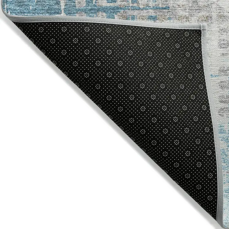 3' X 5' Teal Blue And Beige Geometric Washable Indoor Outdoor Area Rug