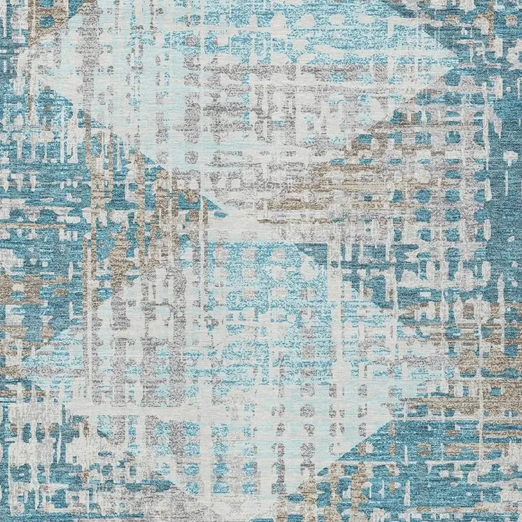 8' X 10' Teal Blue And Beige Geometric Washable Indoor Outdoor Area Rug