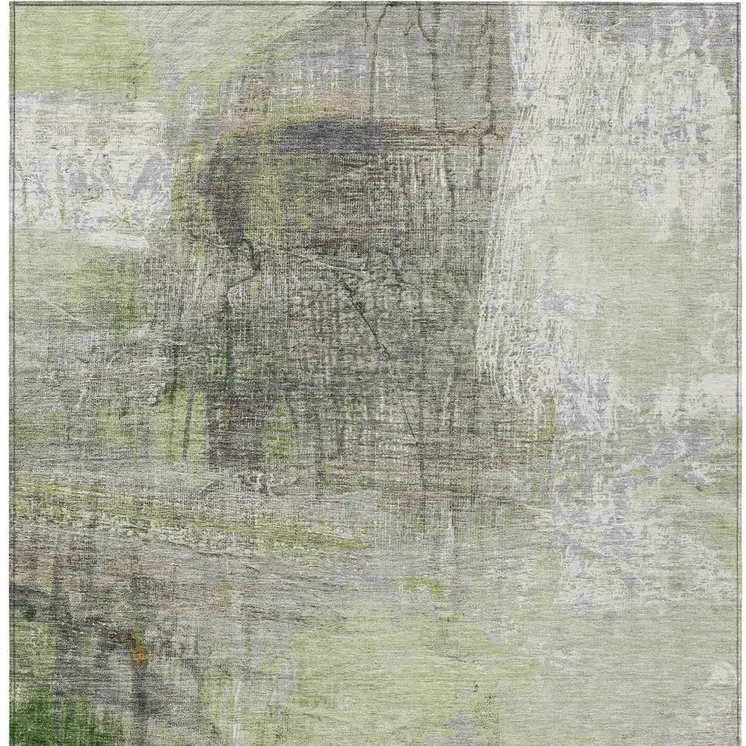 5' X 8' Artichoke Green And Ivory Abstract Washable Indoor Outdoor Area Rug