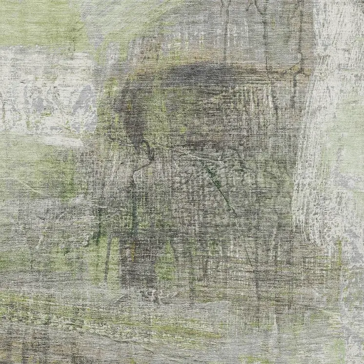 9' X 12' Artichoke Green And Ivory Abstract Washable Indoor Outdoor Area Rug