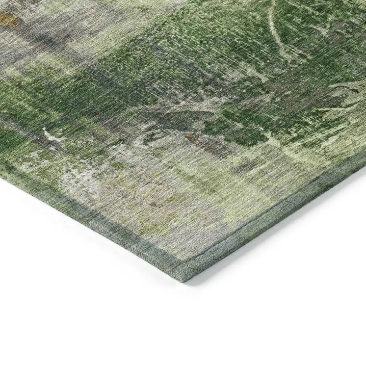 10' X 14' Artichoke Green And Ivory Abstract Washable Indoor Outdoor Area Rug