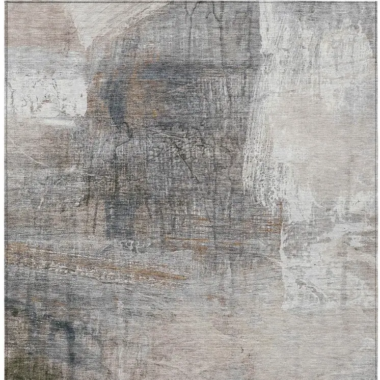 5' X 8' Beige And Gray Abstract Washable Indoor Outdoor Area Rug