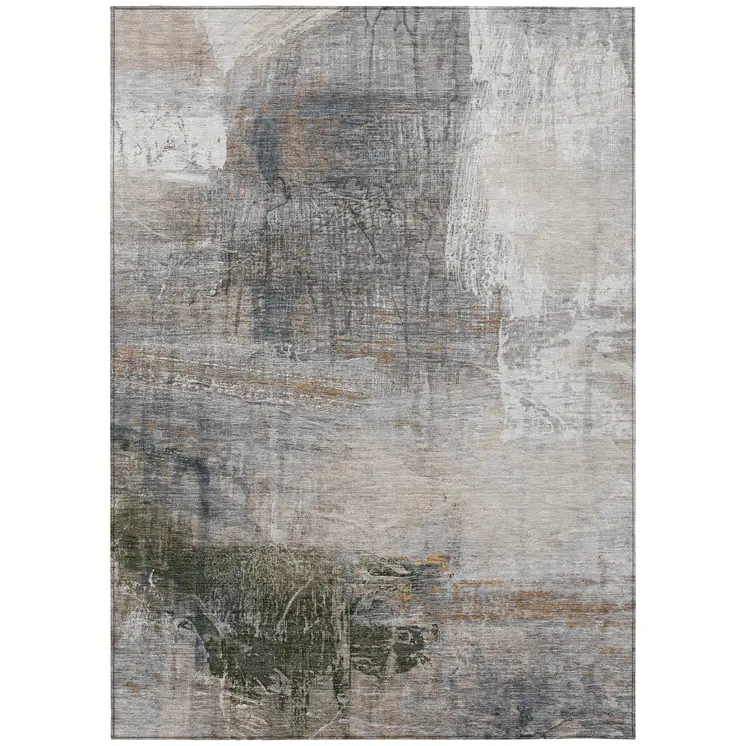 5' X 8' Beige And Gray Abstract Washable Indoor Outdoor Area Rug