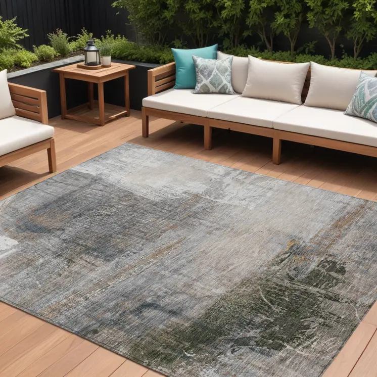 8' X 10' Beige And Gray Abstract Washable Indoor Outdoor Area Rug