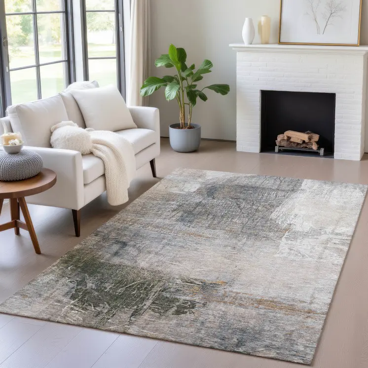 8' X 10' Beige And Gray Abstract Washable Indoor Outdoor Area Rug