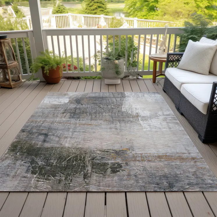 9' X 12' Beige And Gray Abstract Washable Indoor Outdoor Area Rug